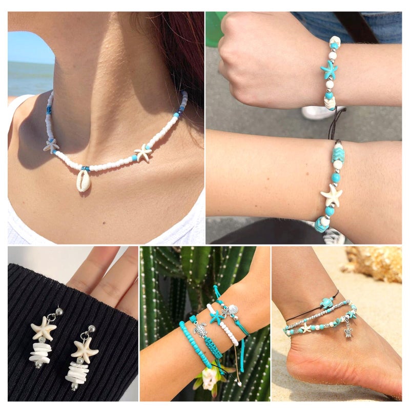 BB Beadthoven Beadthoven 160pcs Sea Starfish Turquoise Beads Silver Turtle Charms White Blue Small Ocean Animals Summer Ocean Boho Beads Beach Spacers for Bracelets DIY Jewelry Making Supplies - Image 4
